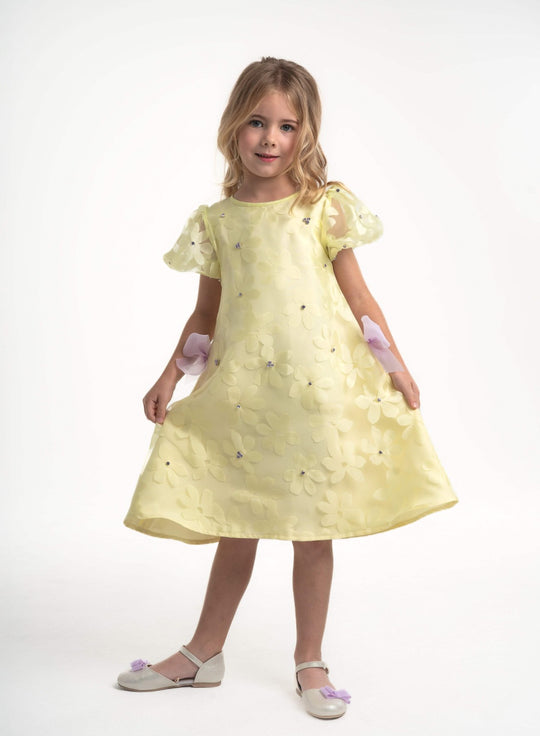 Girls' Floral Print Yellow & Lavender A-Line Dress
