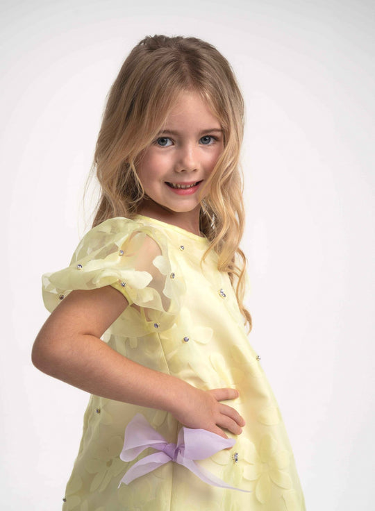 Girls' Floral Print Yellow & Lavender A-Line Dress
