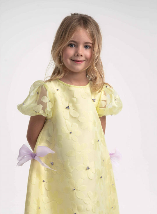 Girls' Floral Print Yellow & Lavender A-Line Dress