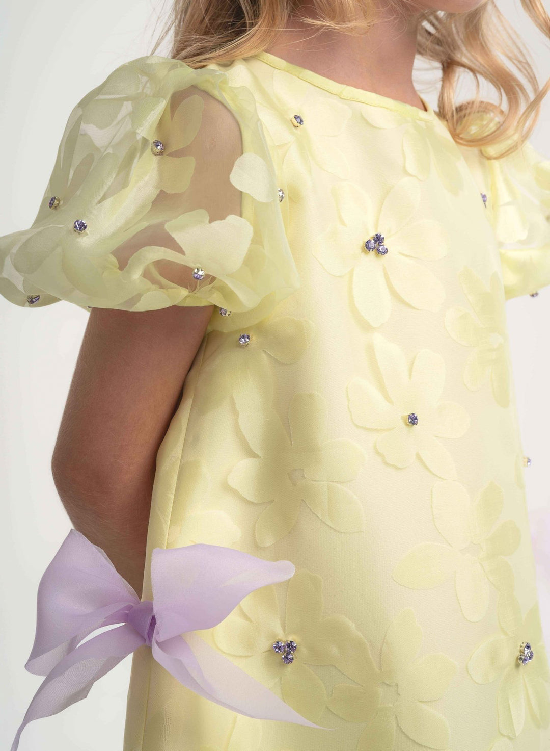 Girls' Floral Print Yellow & Lavender A-Line Dress