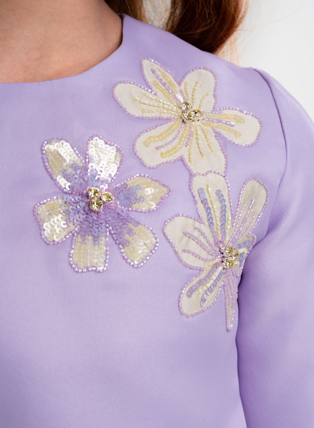 Girls' Lavender Top With Floral Yellow Skirt