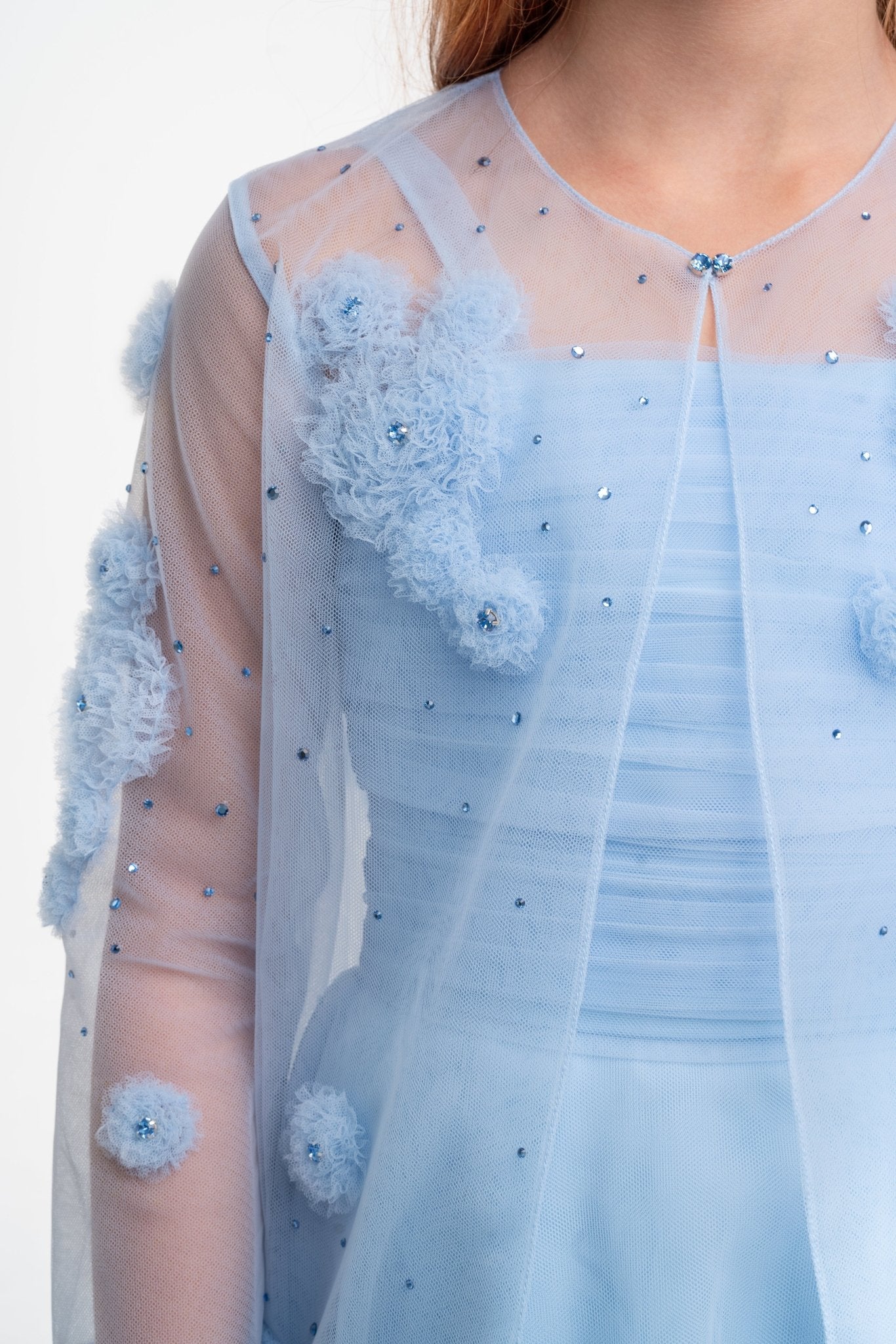 Sky Blue Pattern Robe Sky Blue Tulle Dress and Robe Combination for girls – CutiGirl