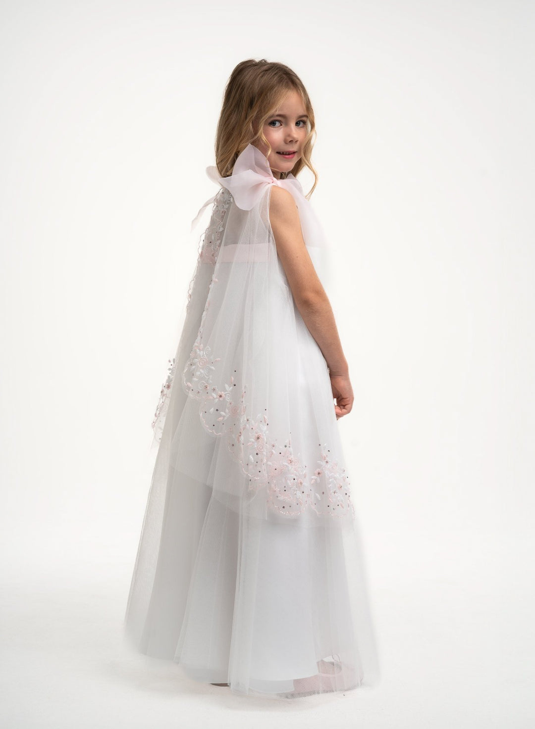 Girls' White Embroidered Princess Dress
