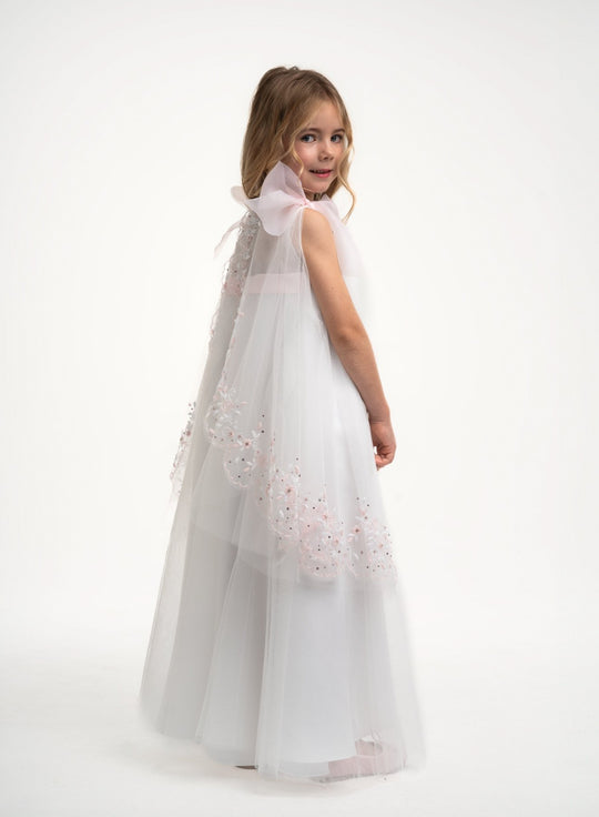 Girls' White Embroidered Princess Dress