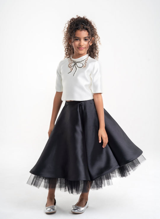 Girls' White Top with Black Skirt
