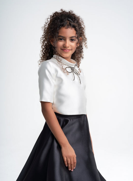 Girls' White Top with Black Skirt