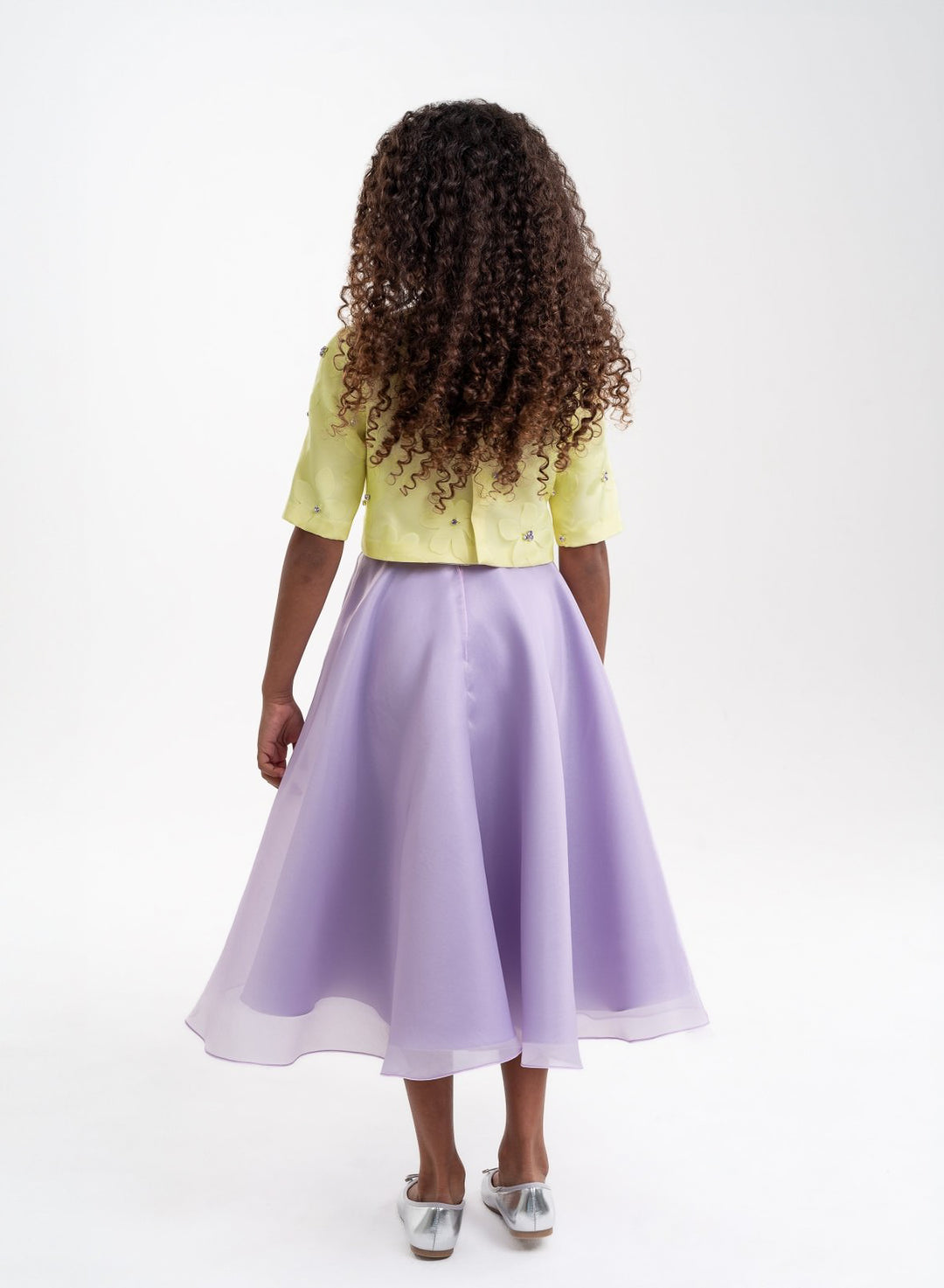 Girls' Yellow Floral Top with Lavender Skirt