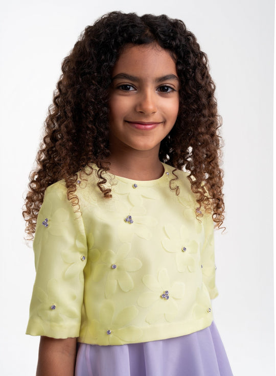 Girls' Yellow Floral Top with Lavender Skirt