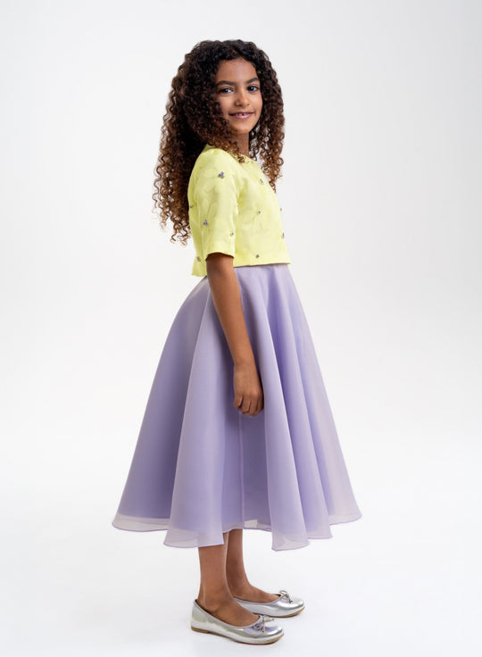 Girls' Yellow Floral Top with Lavender Skirt